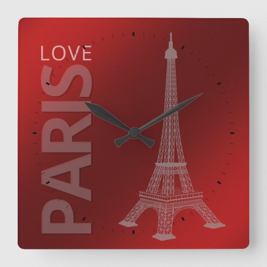 Love Paris Dark Red Vierkante Klok (Voorkant)