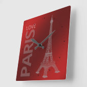 Love Paris Dark Red Vierkante Klok (Hoek)