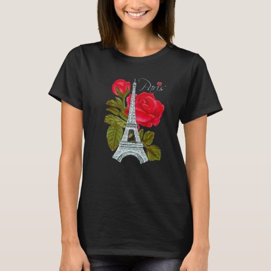 Love Paris Eiffel Tower with Roos French Love Fran T-shirt (Voorkant)