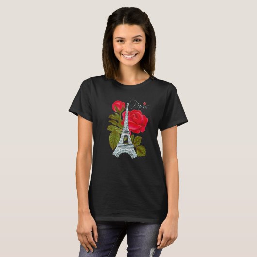 Love Paris Eiffel Tower with Roos French Love Fran T-shirt (Voorkant volledig)