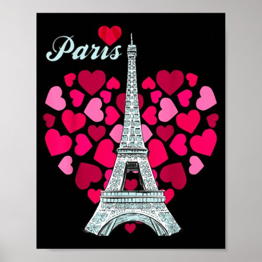 Love Paris Heart Eiffel Tower Souvenir France Fren Poster (Voorkant)