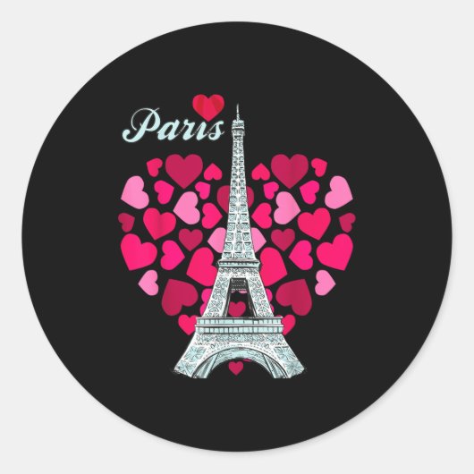 Love Paris Heart Eiffel Tower Souvenir France Fren Ronde Sticker (Voorkant)