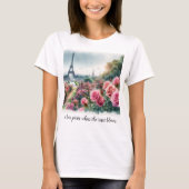Love Paris Pink Roses Floral T-shirt (Voorkant)