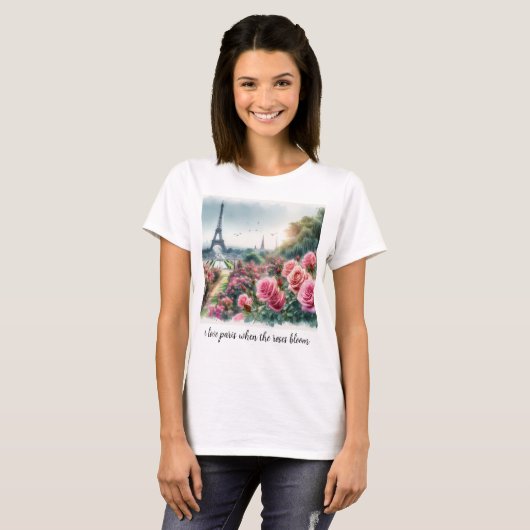 Love Paris Pink Roses Floral T-shirt (Voorkant volledig)