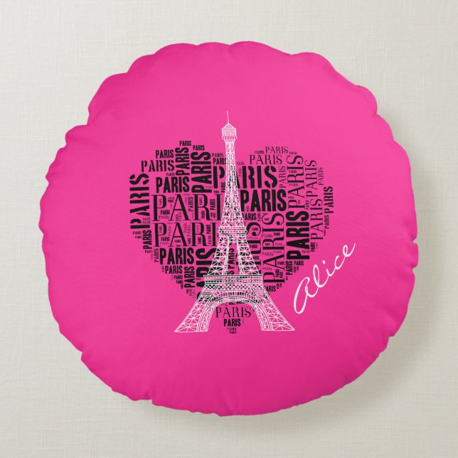 Love Paris | Schattige Eiffeltoren Rond Kussen (Voorkant)