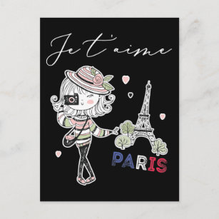 Love Paris Theme Women France Girls Eiffel Tower Briefkaart