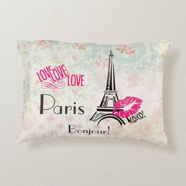 Love Paris with Eiffel Tower on  Pattern Accent Kussen (Achterkant)