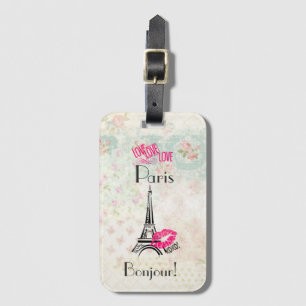 Love Paris with Eiffel Tower on Pattern Bagagelabel