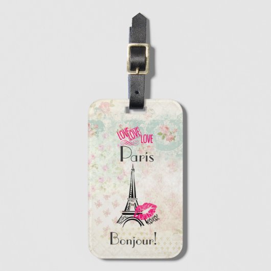 Love Paris with Eiffel Tower on  Pattern Bagagelabel (Voorkant (verticaal))