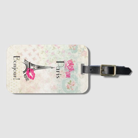 Love Paris with Eiffel Tower on  Pattern Bagagelabel (Voorkant (horizontaal))