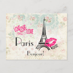Love Paris with Eiffel Tower on  Pattern Briefkaart
