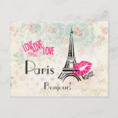 Love Paris with Eiffel Tower on Pattern Briefkaart (Voorkant)