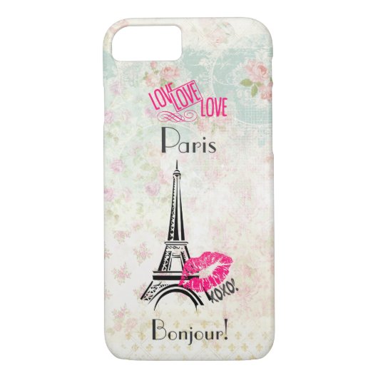Love Paris with Eiffel Tower on  Pattern Case-Mate iPhone Case (Achterkant)