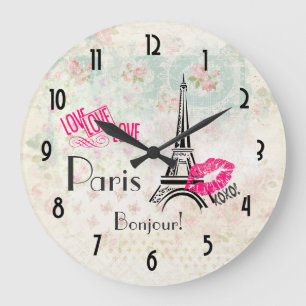 Love Paris with Eiffel Tower on  Pattern Grote Klok