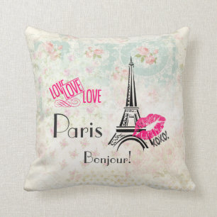 Love Paris with Eiffel Tower on  Pattern Kussen