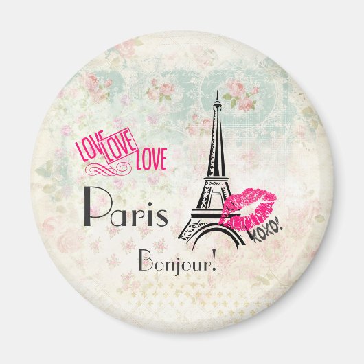 Love Paris with Eiffel Tower on  Pattern Magneet (Voorkant)
