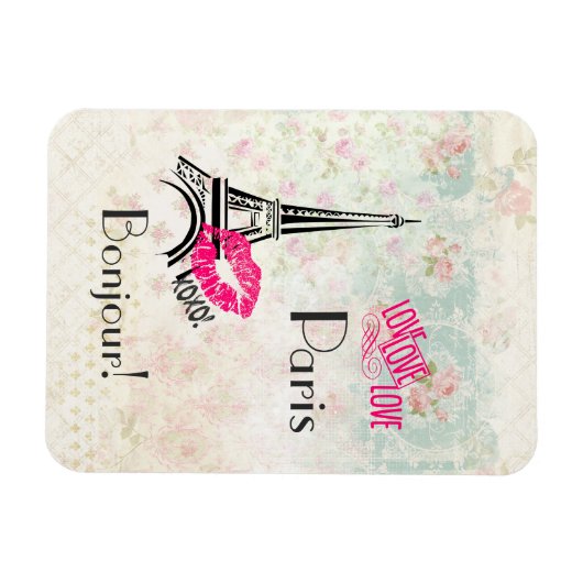 Love Paris with Eiffel Tower on  Pattern Magneet (Horizontaal)