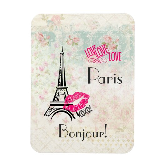 Love Paris with Eiffel Tower on  Pattern Magneet (Verticaal)