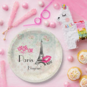 Love Paris with Eiffel Tower on  Pattern Papieren Bordje (Feest)