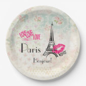 Love Paris with Eiffel Tower on Pattern Papieren Bordje (Voorkant)