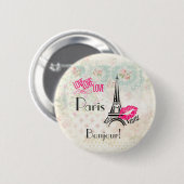 Love Paris with Eiffel Tower on  Pattern Ronde Button 5,7 Cm (Voorkant /achterkant)