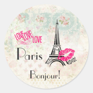 Love Paris with Eiffel Tower on  Pattern Ronde Sticker