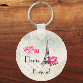 Love Paris with Eiffel Tower on  Pattern Sleutelhanger (Voorkant)