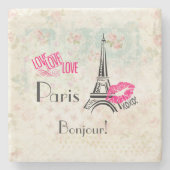Love Paris with Eiffel Tower on  Pattern Stenen Onderzetter (Voorkant)
