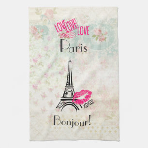 Love Paris with Eiffel Tower on  Pattern Theedoek