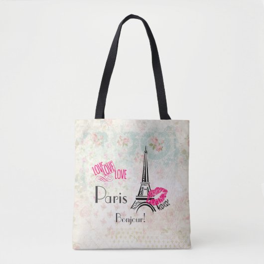 Love Paris with Eiffel Tower on  Pattern Tote Bag (Voorkant)