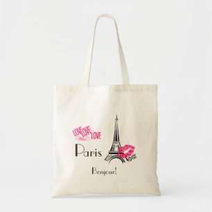 Love Paris with Eiffel Tower on  Pattern Tote Bag