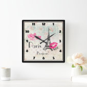 Love Paris with Eiffel Tower on Pattern Vierkante Klok (Huis)