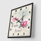 Love Paris with Eiffel Tower on Pattern Vierkante Klok (Hoek)