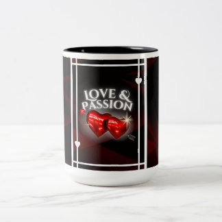 Love & Passion Mug - Red Glowing Hearts on Black Tweekleurige Koffiemok