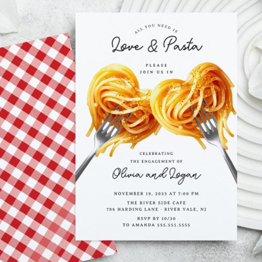 Love & Pasta Heart Verloving Uitnodiging