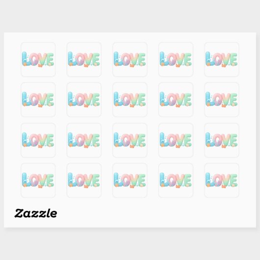 Love Pastel Ocean Glossy Word Vierkante Sticker (Vel)