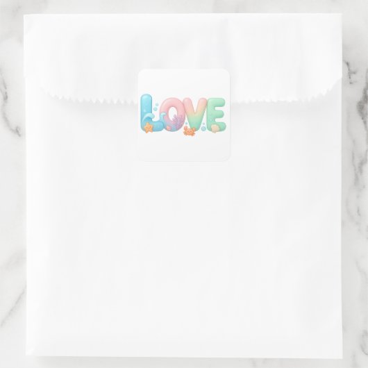 Love Pastel Ocean Glossy Word Vierkante Sticker (Tas)