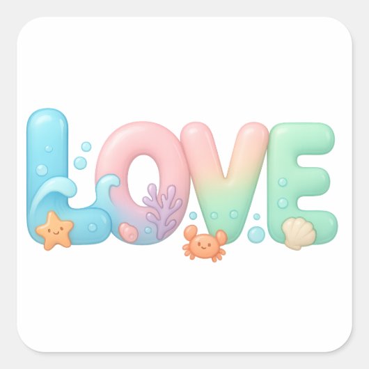 Love Pastel Ocean Glossy Word Vierkante Sticker (Voorkant)