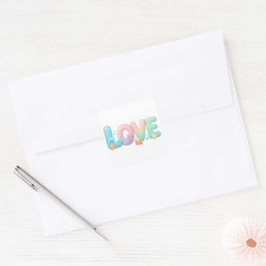 Love Pastel Ocean Glossy Word Vierkante Sticker (Envelop)