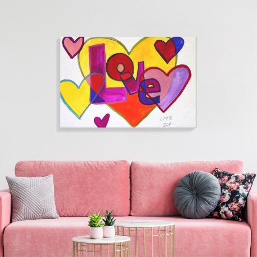 Love Patchwork Hearts Painting Canvas Print (Insitu (Woonkamer))