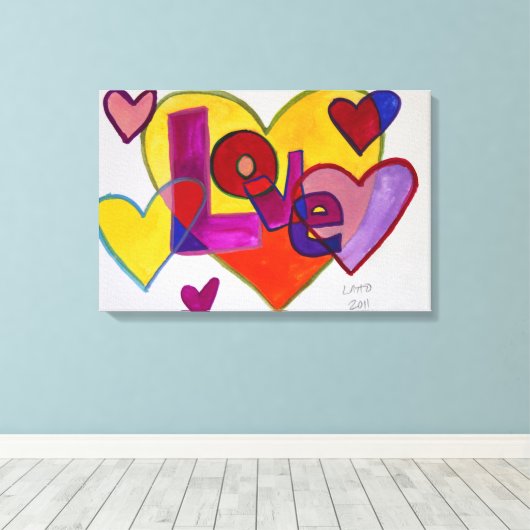 Love Patchwork Hearts Painting Canvas Print (Insitu (Houten vloer))