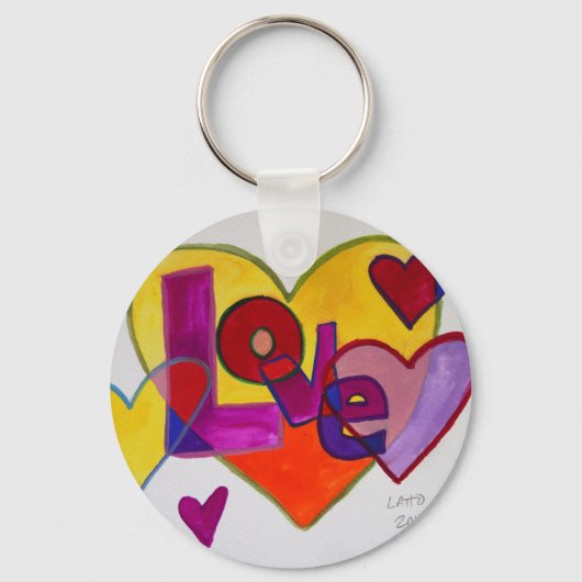 Love Patchwork Hearts Waterverf Painting Sleutelha Sleutelhanger (Voorkant)