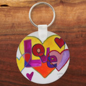 Love Patchwork Hearts Waterverf Painting Sleutelha Sleutelhanger (Voorkant)