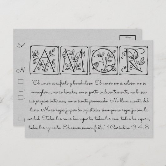 Love-Patient-Kind-Never Fails~Scrip~Wedding RSVP Uitnodiging Briefkaart (Voorkant / Achterkant)