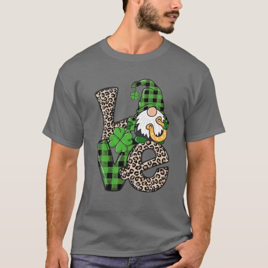 LOVE Patrick Day Gnomes Leopard Green Pset Shamro T-shirt (Voorkant)