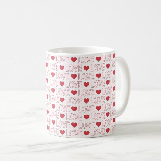 Love Pattern Coffee Mok - Rood overzicht (Voorkant rechts)