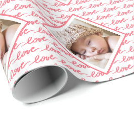 Love Pattern met Photo Pink Valentijnsdag Cadeaupapier