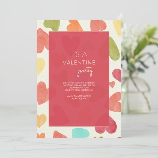 Love Pattern Valentijnsdag Invitation Kaart (Staand voorkant)