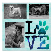 LOVE, Pauw Print Personalized Dog Blauwgroen Poste Poster (Voorkant)