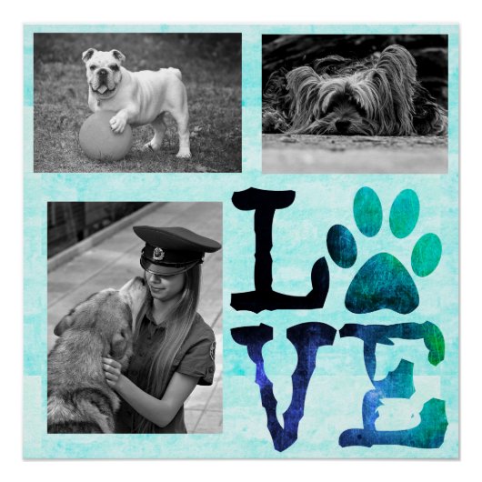 LOVE, Pauw Print Personalized Dog Blauwgroen Poste Poster (Voorkant)